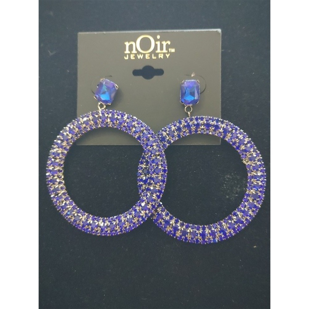 NWT nOir Sapphire Blue Round Hoop Drop Dangle Rhinestone Earrings 113276 - Picture 1 of 1